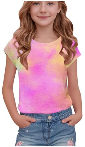 duxyoz Girls Short Cap Sleeve T Shirts Kids Summer Crewneck Tops Tees Casual Loose Fit Tunic Soft Basic Tees Cute Trendy Fashion Clothes Baggy Y2k Shirts Stretch Lightweight Comfy Tops 14-15 Years