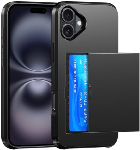 SZSSZSM Coque Portefeuille pour iPhone 16 avec Porte Carte Fente Caché, Housse Protection Antichoc Double Couche, Étui pour iPhone 16 (6,1 Pouces), Noir