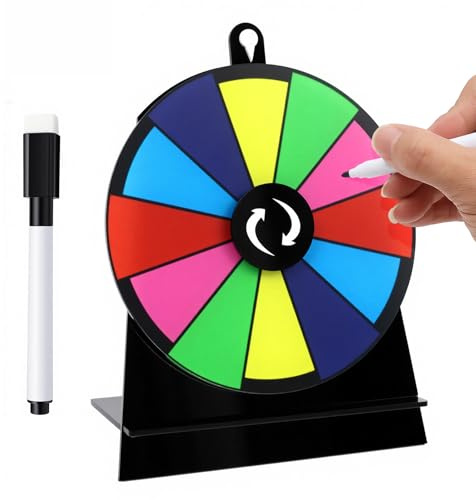 CYZBL Rueda de premio giratoria resistente de 6 pulgadas con soporte, juego de ruleta de la fortuna de 12 ranuras, rueda de premio portátil con rotulador, para espectáculo de fiesta de carnaval
