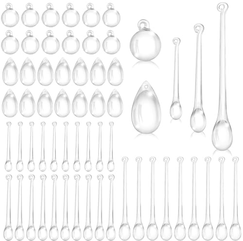 JOLCEEY 50pcs Clear Christmas Tree Pendants, 5 Styles Acrylic Crystal Christmas Hanging Set Teardrop Chandelier Hanging Ornaments for Xmas Tree Party Indoor Decorations