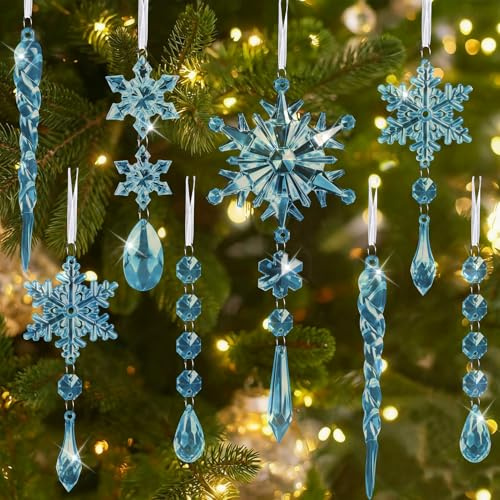 16 Piezas Adornos de Cristal Decoración de Árbol De Navidad, Gotas de Copo de Nieve de Acrílico Adornos Árbol de Navidad, Colgante de Carámbano De de para Árbol Navidad Hogar Pard Ventana