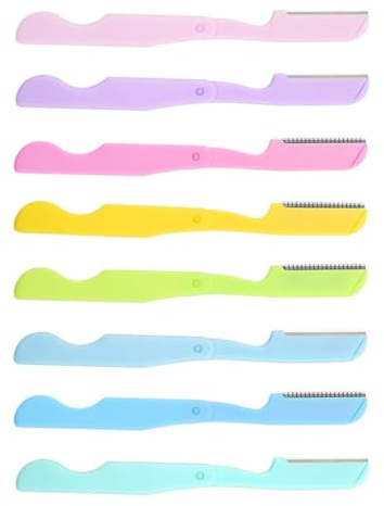 JECOMPRIS Afeitadoras de Cejas Plegables 8 Piezas para Mujer, Maquinillas de Afeitar Facial de Plástico Portátil, Recortadores de Cejas Compactos para Depilación Precisa y Color Aleatorio