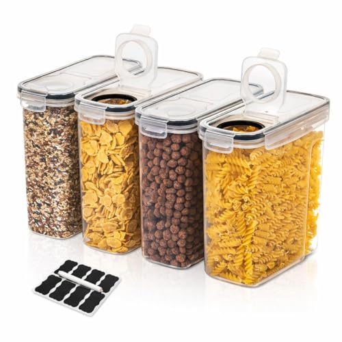 Candid Styles Airtight Cereal Storage Containers 4pcs Set 2.5L, BPA Free Plastic Food Storage Containers with Pour Spout Lid, Pantry Organizer for Flour, Rice, Pasta & Cornflakes