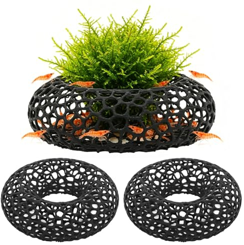 CYUXING 2 Piezas de Accesorios para Cuevas de camarones en Forma Redonda Negra, para Plantas de Acuario, escondites para camarones y Accesorios para acuarios, Accesorios y escondites