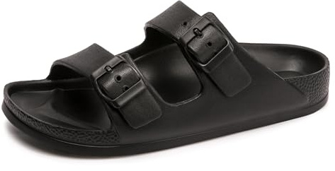 FUNKYMONKEY Women's Comfort Slides Lightweight Beach Sandals, Black, 7