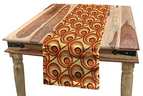 ABAKUHAUS Burnt orange Tischläufer, Retro Kreise, Esszimmer Küche Rechteckiger Dekorativer Tischläufer, 40 x 180 cm, Mehrfarbig