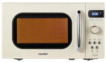 COMFEE' Retro Microwave Oven, 0.7 Cu.Ft, 700W, Cream, 9 Preset Menus