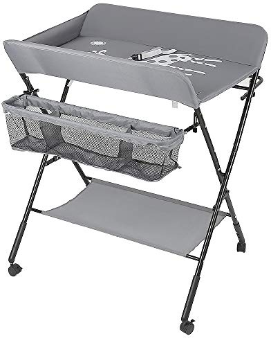 Sarah Baby fasciatoio pieghevole fasciatoio portatile con cintura di sicurezza e scomparti portaoggetti （grigio）