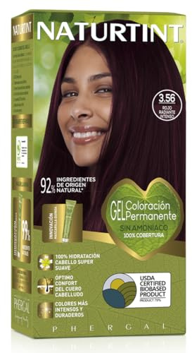 NATURTINT Biobased, Coloración Permanente Sin Amoniaco, 100% Cobertura de Canas, Tinte para el Cabello con Ingredientes Naturales, Color Intenso, Natural y Duradero, 3.56 Rojo Radiante Intenso, 170ml