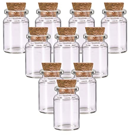 10pcs Mini Glass Bottles with Cork Lids 5ml - Small Wish Bottles and Spell Jars - Miniature Drink For Wedding