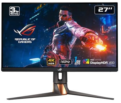 ROG Swift 27” 4K Gaming Monitor (PG27UQR) - UHD (3840 x2160), Fast IPS, 160Hz (Above 144Hz), 1ms, FreeSync Premium Pro, Variable Overdrive, DisplayPort, HDMI, DisplayHDR 600, 96% DCI-P3,Black