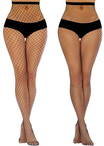 Kiiwah 2 Pares Medias De Rejilla, Mujeres Sexy Elástico Medias de Cintura Alta Medias de Rejilla de Calcetines Medias de Red negras Pantimedias de Malla para Mujeres