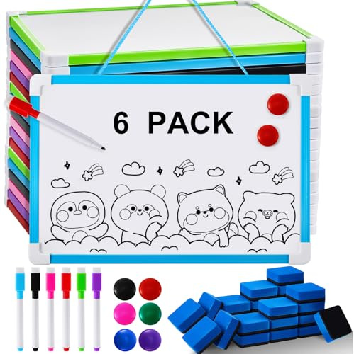 Colarr 6 Set Hanging Magnetic Dry Erase Board 8'' x 12'' Small Double Side White Board for Kid, Education Classroom Bulk, Mini Whiteboard Drawing Writing Lapboards for Student Kid to Do List Notepad