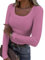 Titimiss Damen U-Ausschnitt Pullover Herbst Stretch Langarmshirt Eng Rippshirt Oberteile Pulli Slim Fit Basic Tops A Rosa M