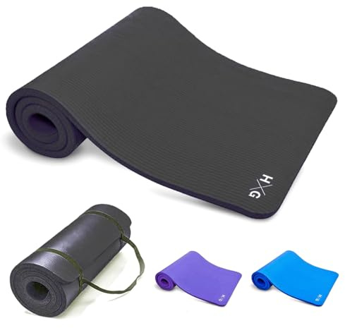 HxG. Esterillas de Yoga Pilates Fitness para gimnasio en casa antideslizante, alfombra suave y cómoda para hacer ejercicio (Negro NBR)