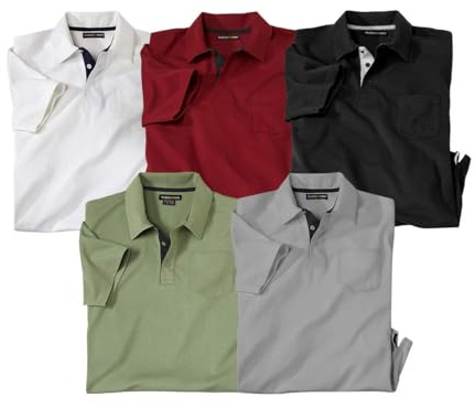 ATLAS FOR MEN - Lot de 5 Polos Homme - Manches Courtes - Disponible en Grandes Tailles du M au 5XL