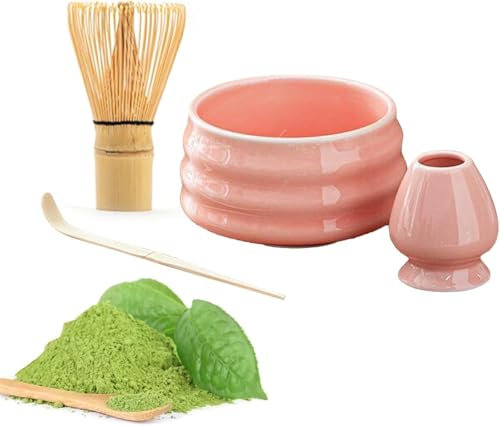 5PCS Matcha Tea Whisk Set, Matcha Whisk Set, Ceramic Matcha Bowl, Matcha Tea Set Bamboo Matcha Whisk (Chasen), Spout, Ceramic Holder, Scoop