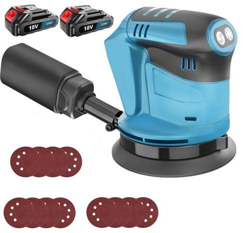 Cordless Orbital Sander for Makita 18V 2X 3.0AH Battery,125mm,with 12Pcs Sanding Paper,3-Speed Settings (7000-15000 RPM),Ideal for DIY, Sanding Down & Finishing Wood