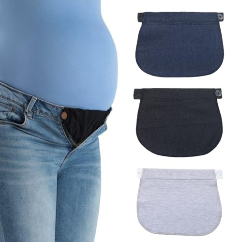 Extension Pantalon Grossesse, 3 Pièces Elargisseur Pantalon Grossesse, Extenseur de Jean de Ceinture D'Extension Réglable Confort Boucle élastique Taille Extender (Bleu Foncé, Noir, Gris)