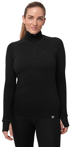DANISH ENDURANCE Maglia Termica Donna in Lana Merino, Manica Lunga, per Sci, Trekking, Escursionismo Nero L