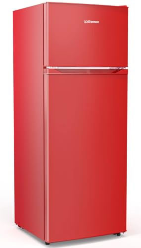 Upstreman 7.7 Cu Ft Refrigerator with Freezer, Double Door Fridge with Adjustable Thermostat Reversible Door, Large Capacity Refrigerator for Apartment, Dorm, Office, Kitchen, Red (BD-75)