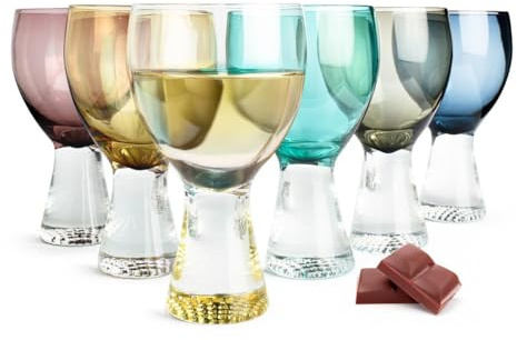 Sendez Uppsättning med 6 färgglada vinglas 380 ml på fot – färgade rödvinsglas och vitvinsglas av glas – cocktailglas set för vin, aperitif och drycker – dricksglas grön grå blå guld violett orange