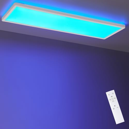 LEZOE Plafoniera RGB LED dimmerabile con telecomando, 58x20x2,8cm, 23W 3000LM (136lm/W), 2700K-6500K, Lampada LED, pannello luminoso da soffitto per ufficio, cucina, soggiorno, camera da letto
