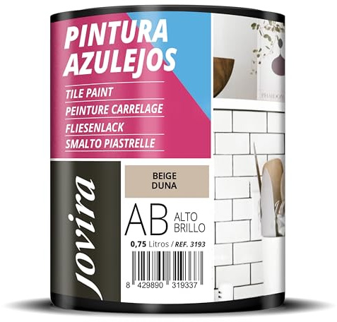 JOVIRA PINTURAS Pintura para Azulejos, Alto Brillo al Agua. Da una imagen nueva a tu cocina y baño. (750 Mililitros, Beige Duna) -T