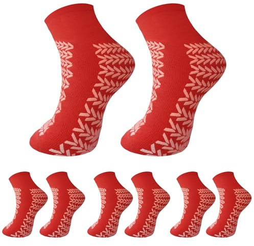 HAGOT 4 Pairs Double Tread Slipper Socks, Anti Slip Sock for Home, Tread Non Slip Hospital Socks for Men Women