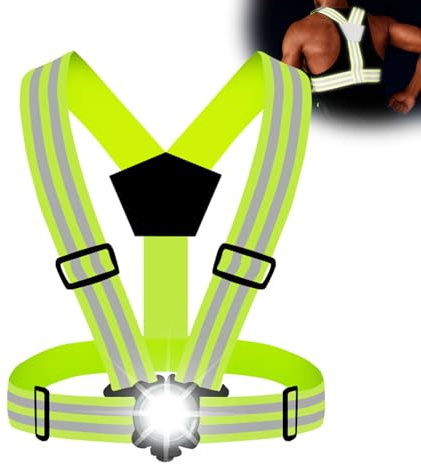 KUWSEIY Running Lights for Runners with Reflective Vest, Adjustable Night Safety Led Chest Light Run, IPX4 Waterproof Rechargeable Safety Light Up Gear for Night Dog Walking/Cycling/Jogging/Hiking