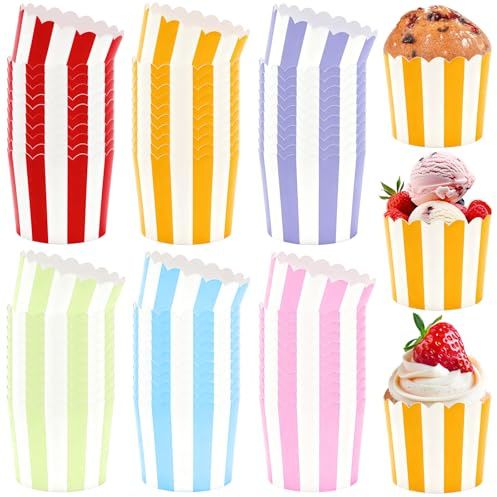 Mssushi Papel para Cupcakes, 168 Moldes Magdalenas Papel, moldes de papel para muffins, cupcakes para hornear, postres, fiestas, cumpleaños y bodas（6 rayas de colores）