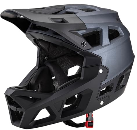 Vroomoto Mountainbike-Helm für Erwachsene, Racing, Downhill-Helm, Herren und Damen, über 31, Belüftungs-Fahrradhelm mit Visier (VroomotoQpWfMbZ-BG-M)