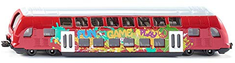 Siku 1791, Doppelstock-Zug, 1:87, Metall/Kunststoff, Graffiti-Optik, Kompatibel mit anderen Siku Spielzeugen, Rot