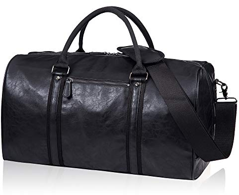 seyfocnia PU-Leder Reisetasche, Schwarz, Extra Large, Duffelbag, Wasserfest, Handgepäck, Wochenend- oder Geschäftsreise, Unisex