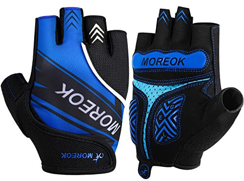 MOREOK Fahrradhandschuhe für Herren Damen Sommer Radsporthandschuhe Halbfinger 5MM SBR Gel rutschfeste/stoßdämpfende Handschuhe hellblau-L