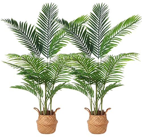 Ferrgoal Plantas Artificiales Decoracion con Cestas Mimbre 140cm Palmera Artificial Grandes Interior y Exterior Decoracion Casa Moderno Salon Oficina(2 Pack)