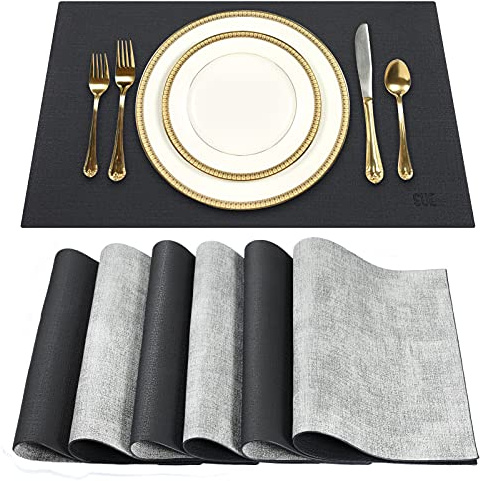 SUEH DESIGN Manteles Individuales de Cuero Juego de 6 Mantel Individual de PU Moderno Lavables Resistente al Calor Impermeable para Mesa de Comedor de Cocina Hoteles Restaurante 43cm x 31cm