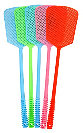 Fly Swatters,5 Pack Plastic Heavy Duty Multipack Matamoscas, Long Handle Fly Swat Shatter Bulk, Large Bug Swatter That Work for Indoor and Outdoor By LifHap