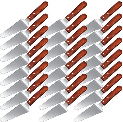 Yinkin 40 Pack Pie Server Pizza Spatula Stainless Steel Pie Spatula Wood Handle Pizza Party Supplies Easy to Grip Cake Cutter Slicers Utensils, 9.8 x 2.4 Inches