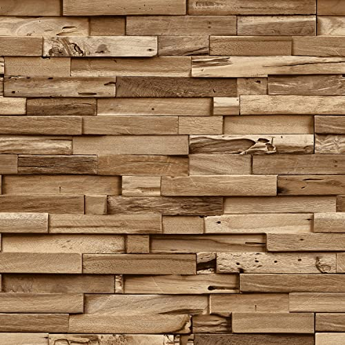 Grandeco Colorado Papier peint texturé effet planches de bois empilées Naturel