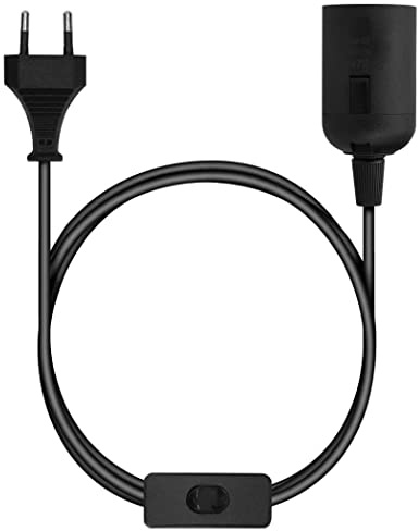 CABLEPELADO Portalámpara E27 Con Interruptor, Adaptador de Lámpara, Base para Bombilla, Enchufe + Interruptor ON/Off, Cable 2 Metros, Negro