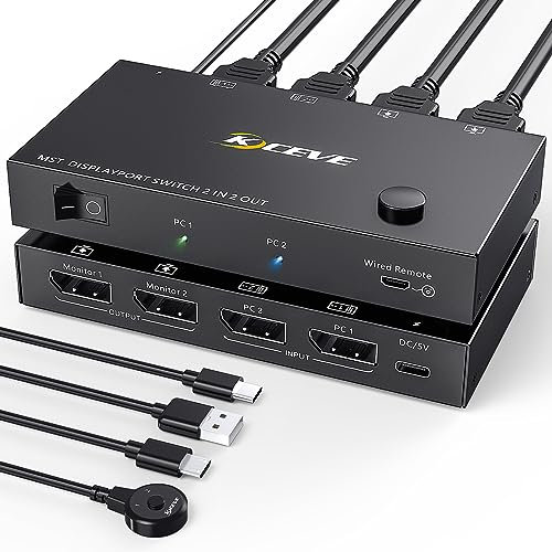 DisplayPort Switch 2x2, MST SST DisplayPort Splitter für 2 Computer teilen sich 2 Monitore, unterstützt 4K@60Hz Auflösung