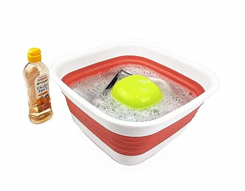 SAMMART 8L (2.1 Gallon) Collapsible Tub - Foldable Dish Tub - Portable Washing Basin - Space Saving Plastic Washtub (White/Coral Pink)