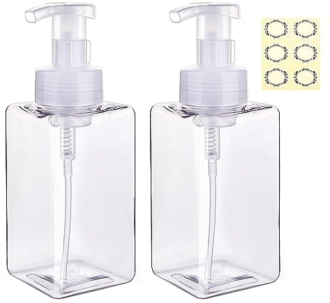 Apstaqeoo Foaming Soap Dispenser, 2Pcs 450ml Hand Soap Dispenser Refillable Foam Soap Liquid Pump Bottles Empty Plastic Shampoo Body Wash Container for Bathroom/Kitchen/Hospital/Clinic (Transparent)