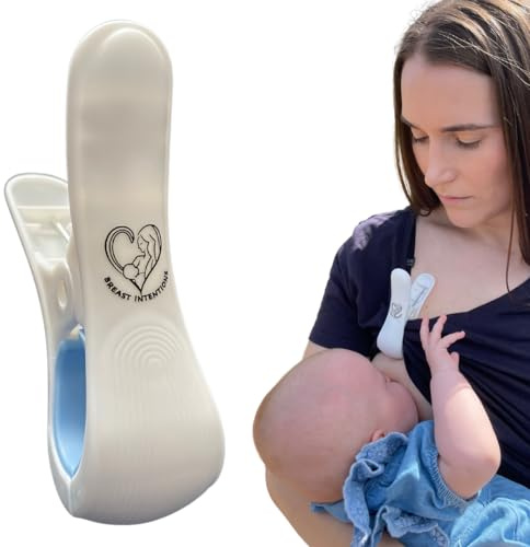 Breast Intentions Clip pour vêtements d'allaitement | Alternative aux hauts d'allaitement | Mode de grossesse et vêtements d'allaitement | Blanc / bleu | Taille unique | Sans manches | T-shirt | Pour