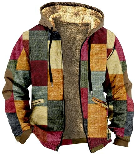 KONG JIMFAN Winterjacke Herren Sweatjacke Herren Fleece Pullover Herren Herrenjacke Weiße Sweatjacke Steppjacke Herren Herren Zip Hoodie Regenhut Herren Regenjacke Wasserdicht(Red,XL)