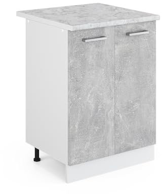 Vicco Unterschrank R-Line, Beton, 60 cm mit Türen, mit Arbeitsplatte, zur Aufbewahrung von Haushaltsutensilien und Reinigungsmitteln