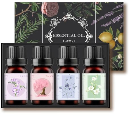 Flower Essential Oils Set, 10ml×4 Essential Oils for Diffusers for Home, Aromatherapy Oil, Soap Making, Home, Candle, Oil for Diffuser Set Includes Jasmine, Gardenia, Lavender, Rose