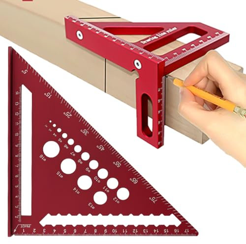 2Pcs Carpenter Set Square with 3D Multi Angle Measuring Ruler 45 90 Degree Metric Speed Square Combination Tool 7 inch Metal Rafter Triangle Woodworking Protractor for Engineer Builders Roofers