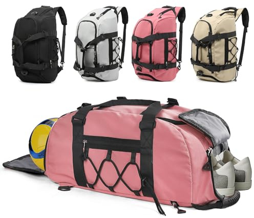 Outplea Sporttasche mit Schuhfach, Wasserdicht Sportrucksack Groß Herren Damen, Trainingstasche Travel Gym Duffle Bag Fitness Tasche, Rosa